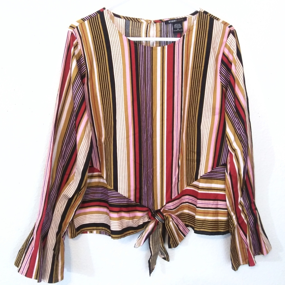 ROBERT LOUIS striped bell sleeves front bow blouse Size Medium